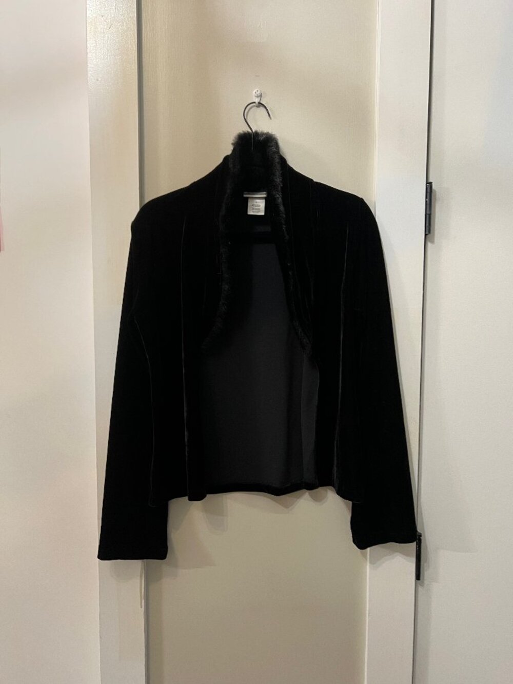 Hennes Collection for H&M Black Velvet Top with Faux Fur Top, Size XS